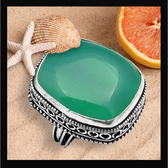 Green Onyx Gemstone Handcrafted Antique Design Ring US Size-8.75 Made In India - Picture 2 of 11